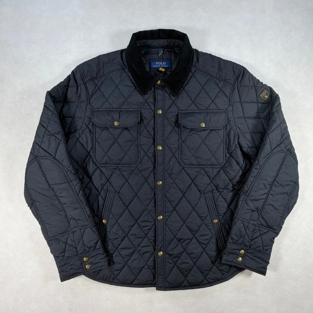 Polo Ralph Lauren Mens XXL The Beaton Quilted Jacket Navy Coat Corduroy Collar